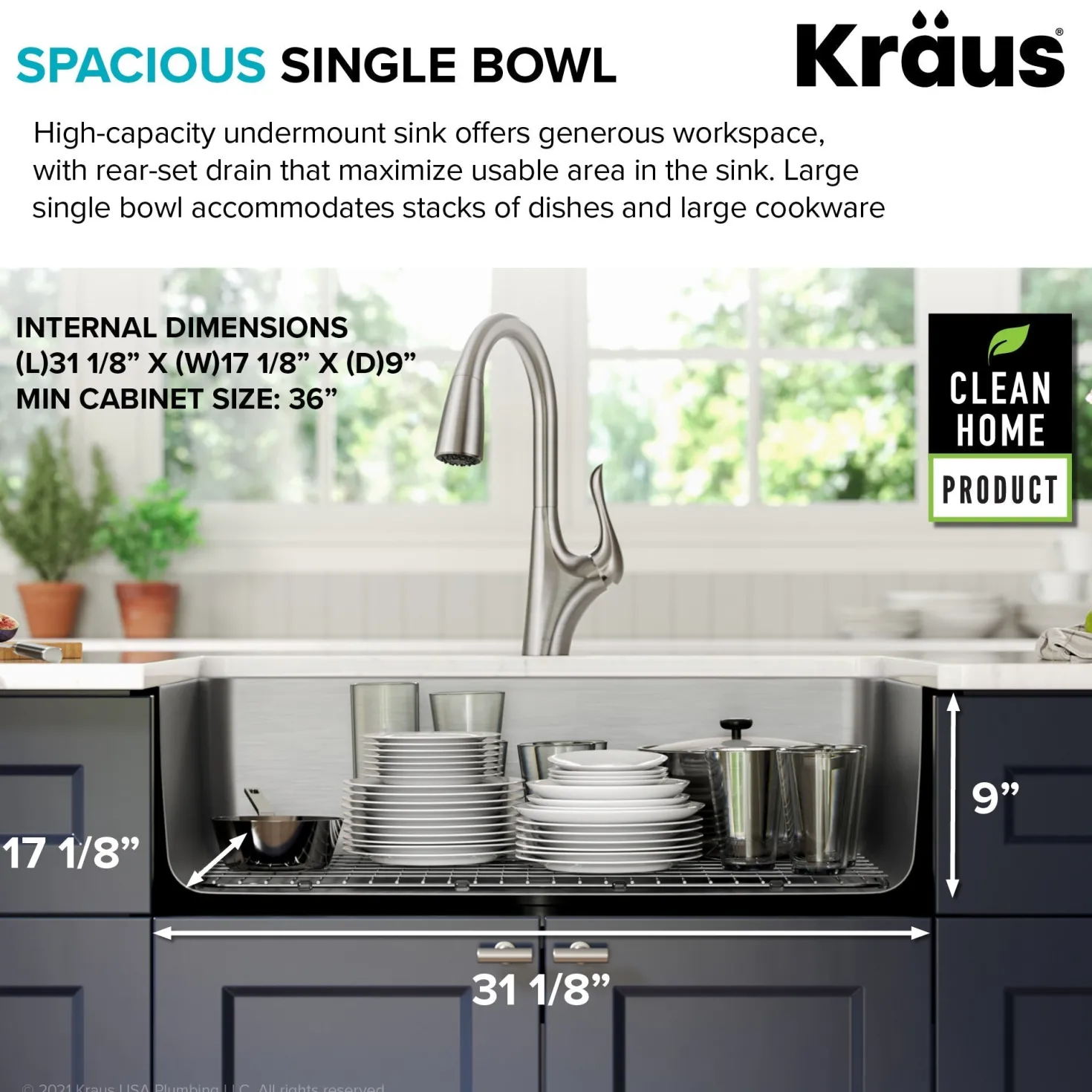 KRAUS Dex 33" Undermount 16 Gauge Stainless Steel Kitchen Sink