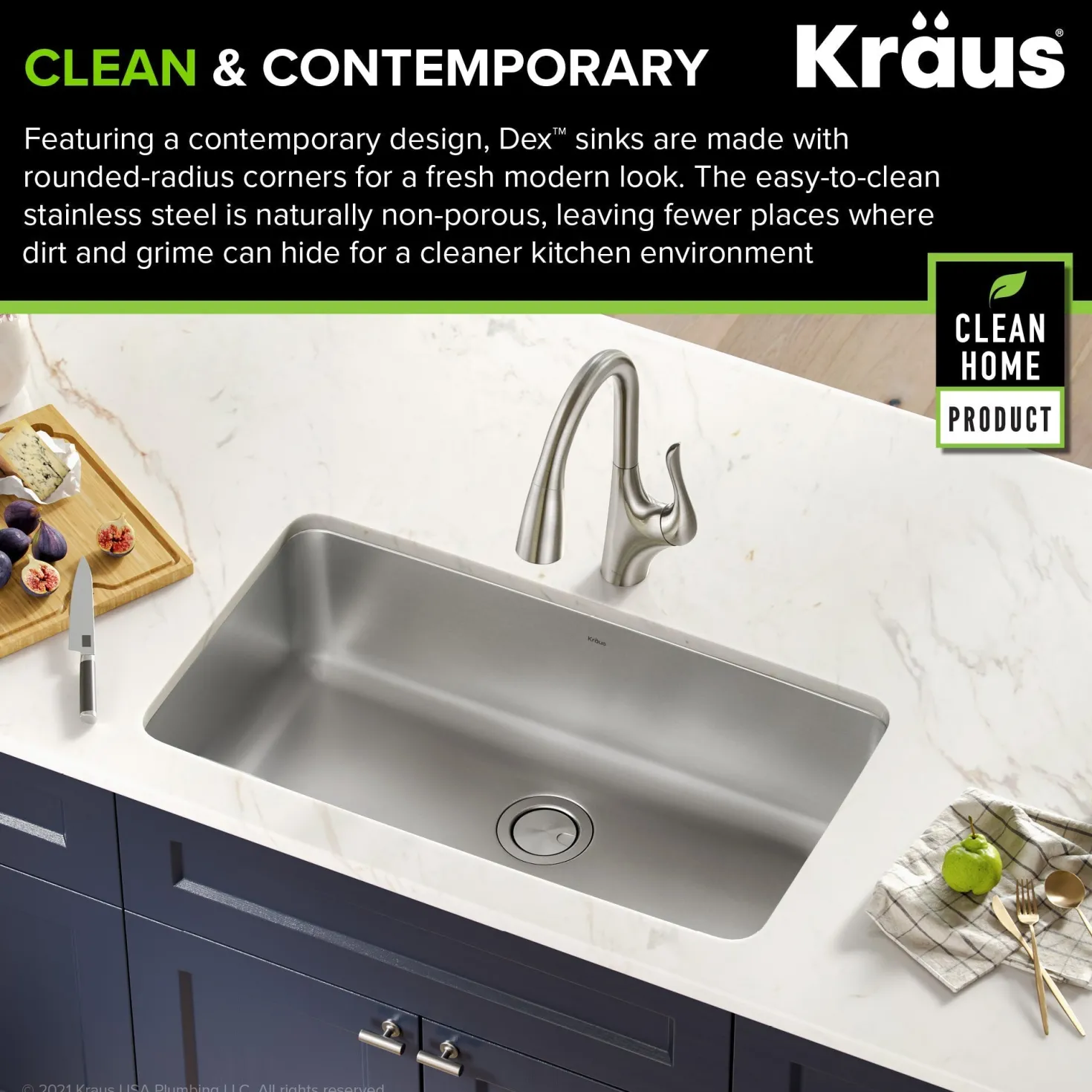 KRAUS Dex 33" Undermount 16 Gauge Stainless Steel Kitchen Sink