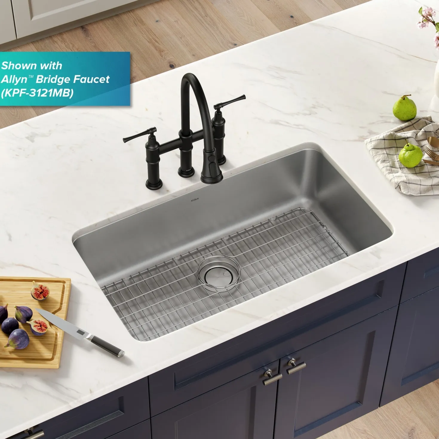 KRAUS Dex 33" Undermount 16 Gauge Stainless Steel Kitchen Sink
