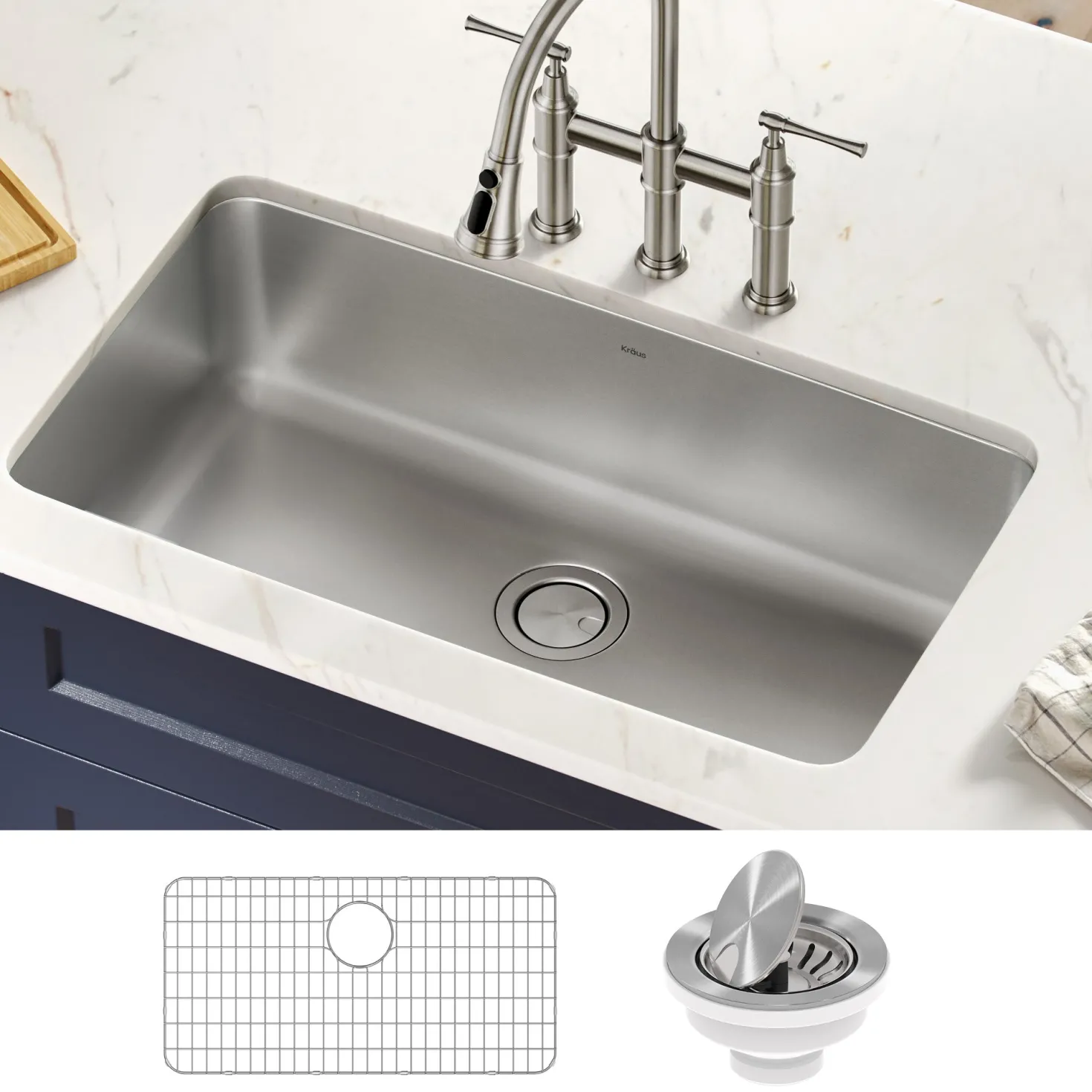 KRAUS Dex 33" Undermount 16 Gauge Stainless Steel Kitchen Sink
