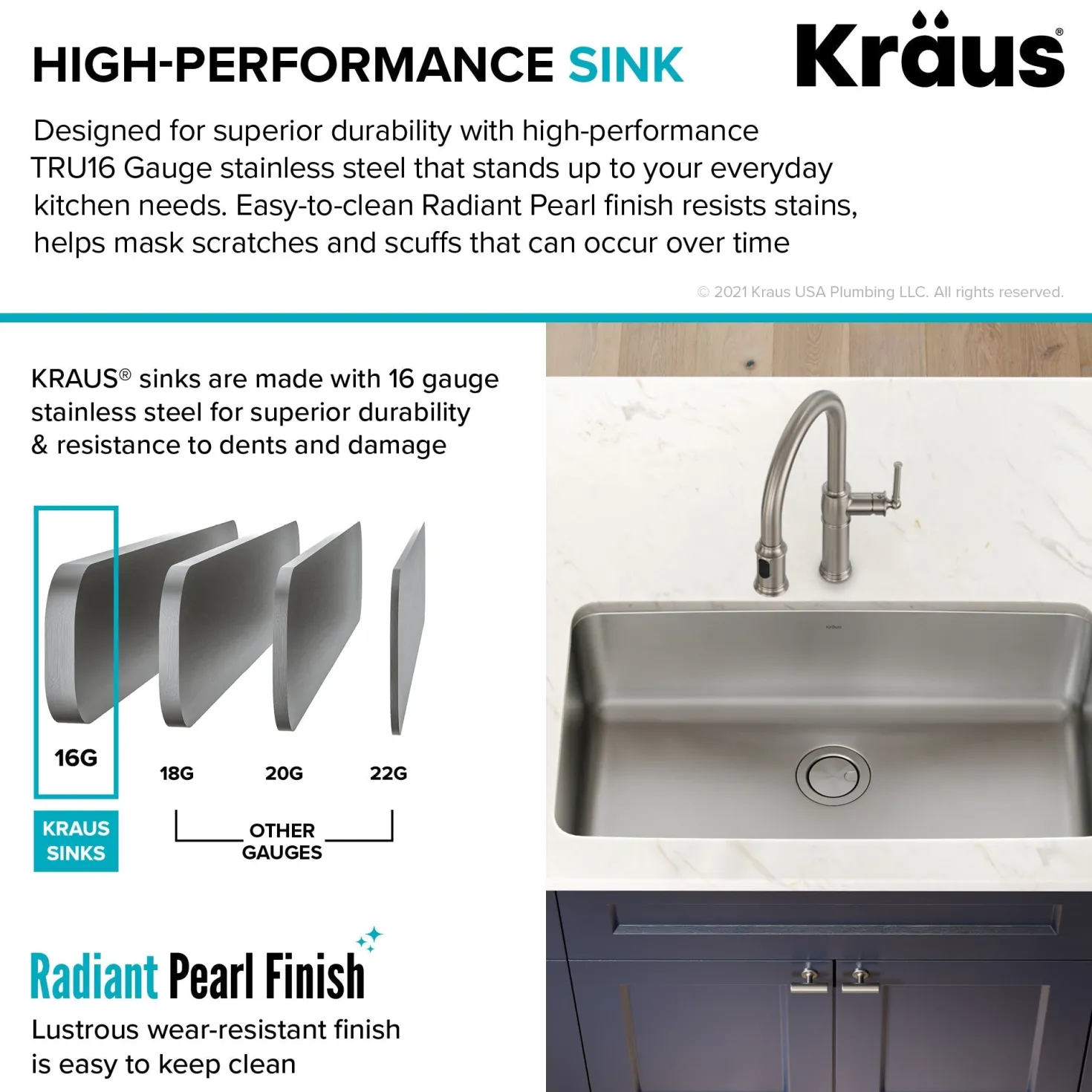 KRAUS Dex 33" Undermount 16 Gauge Stainless Steel Kitchen Sink