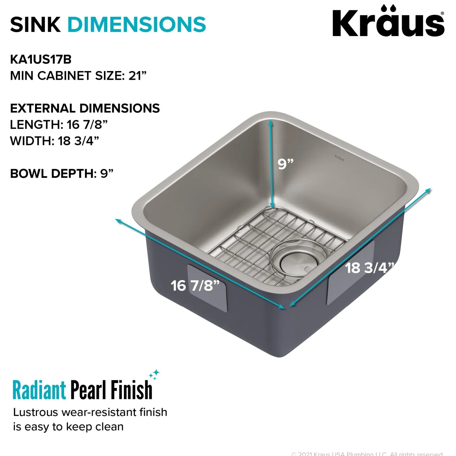 KRAUS Dex 17" Undermount 16 Gauge Stainless Steel Kitchen Sink