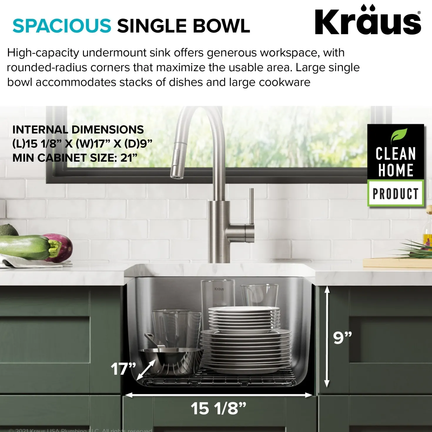 KRAUS Dex 17" Undermount 16 Gauge Stainless Steel Kitchen Sink