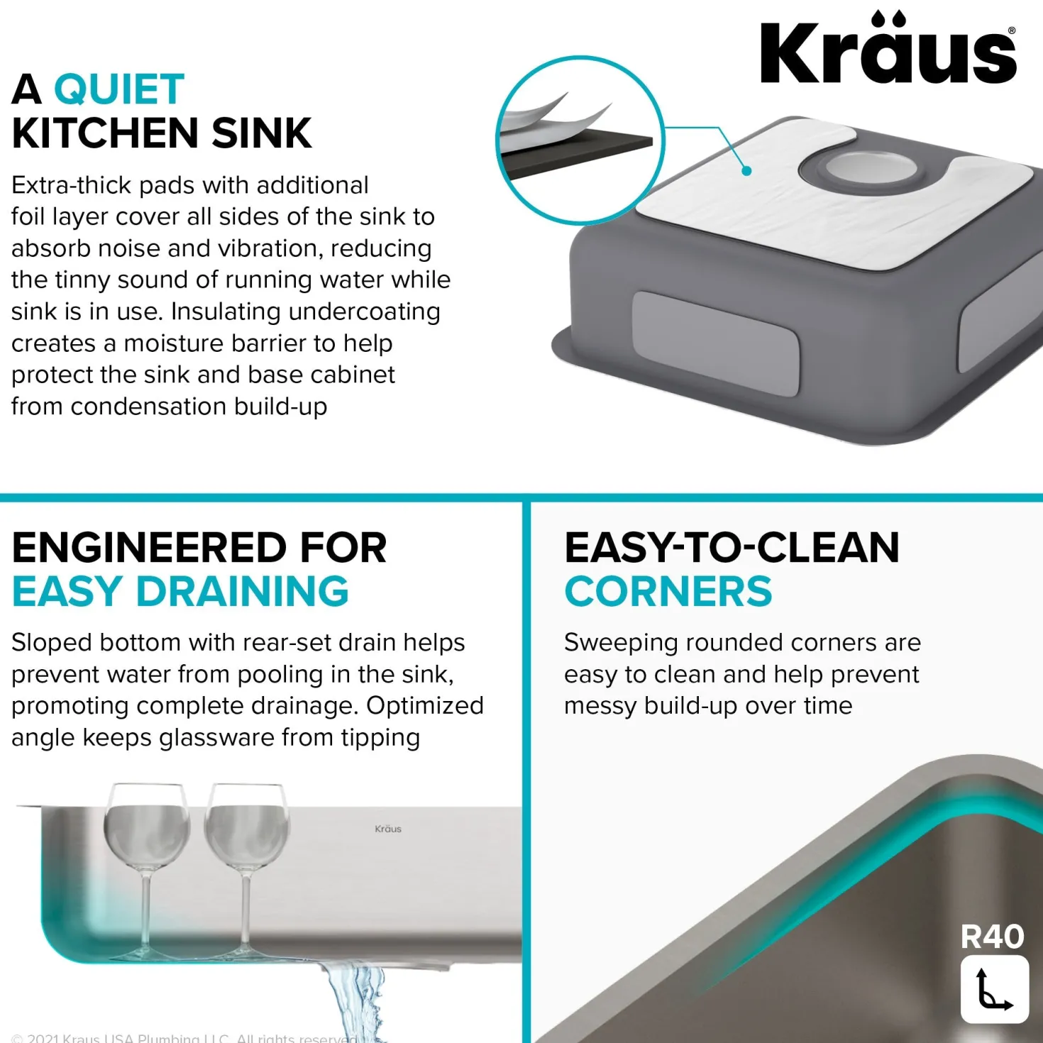 KRAUS Dex 17" Undermount 16 Gauge Stainless Steel ADA Kitchen Sink