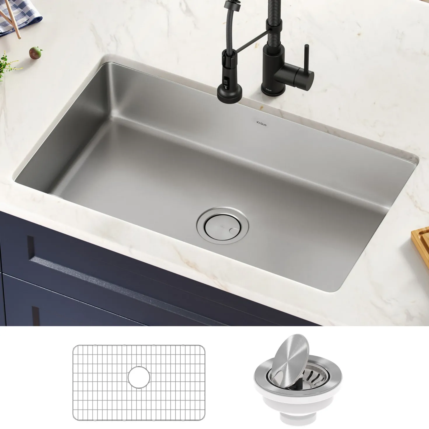 KRAUS Dex 32" Undermount 16 Gauge Stainless Steel Kitchen Sink