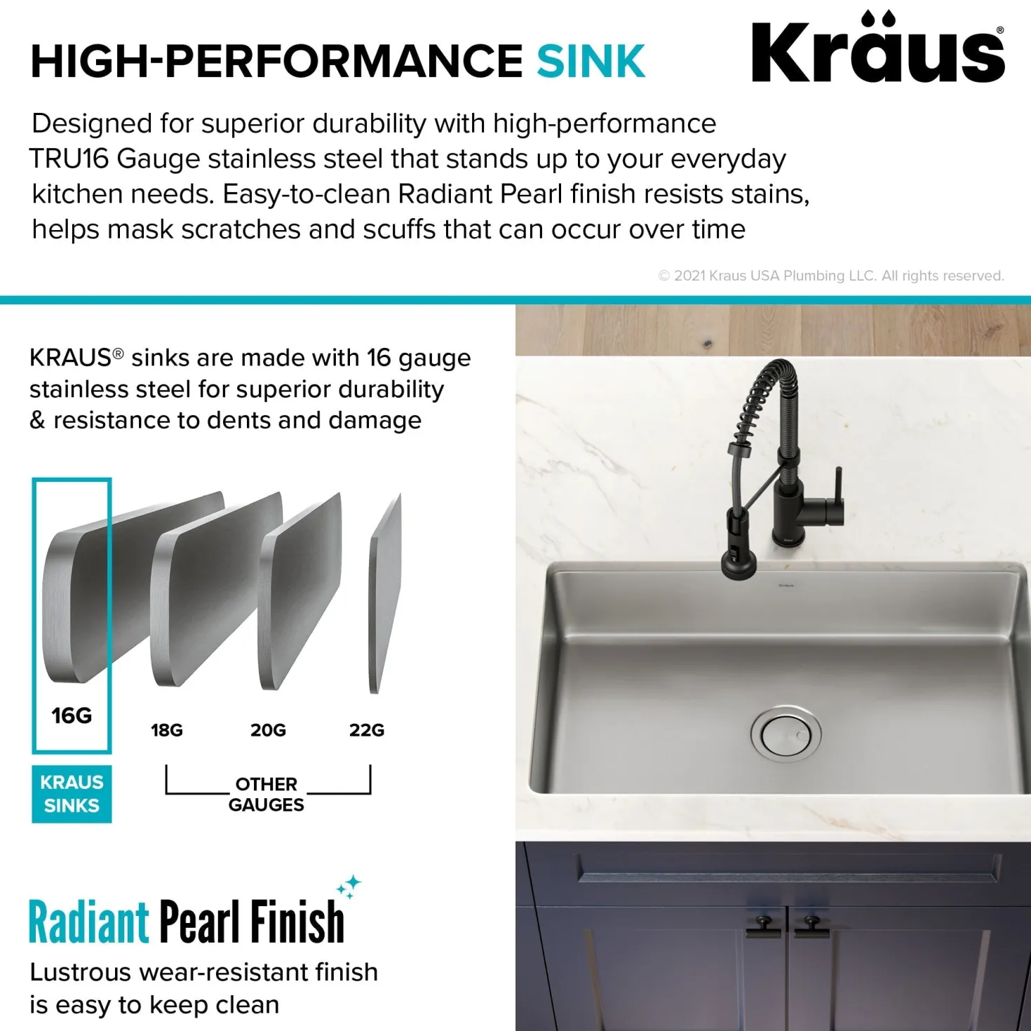 KRAUS Dex 32" Undermount 16 Gauge Stainless Steel Kitchen Sink