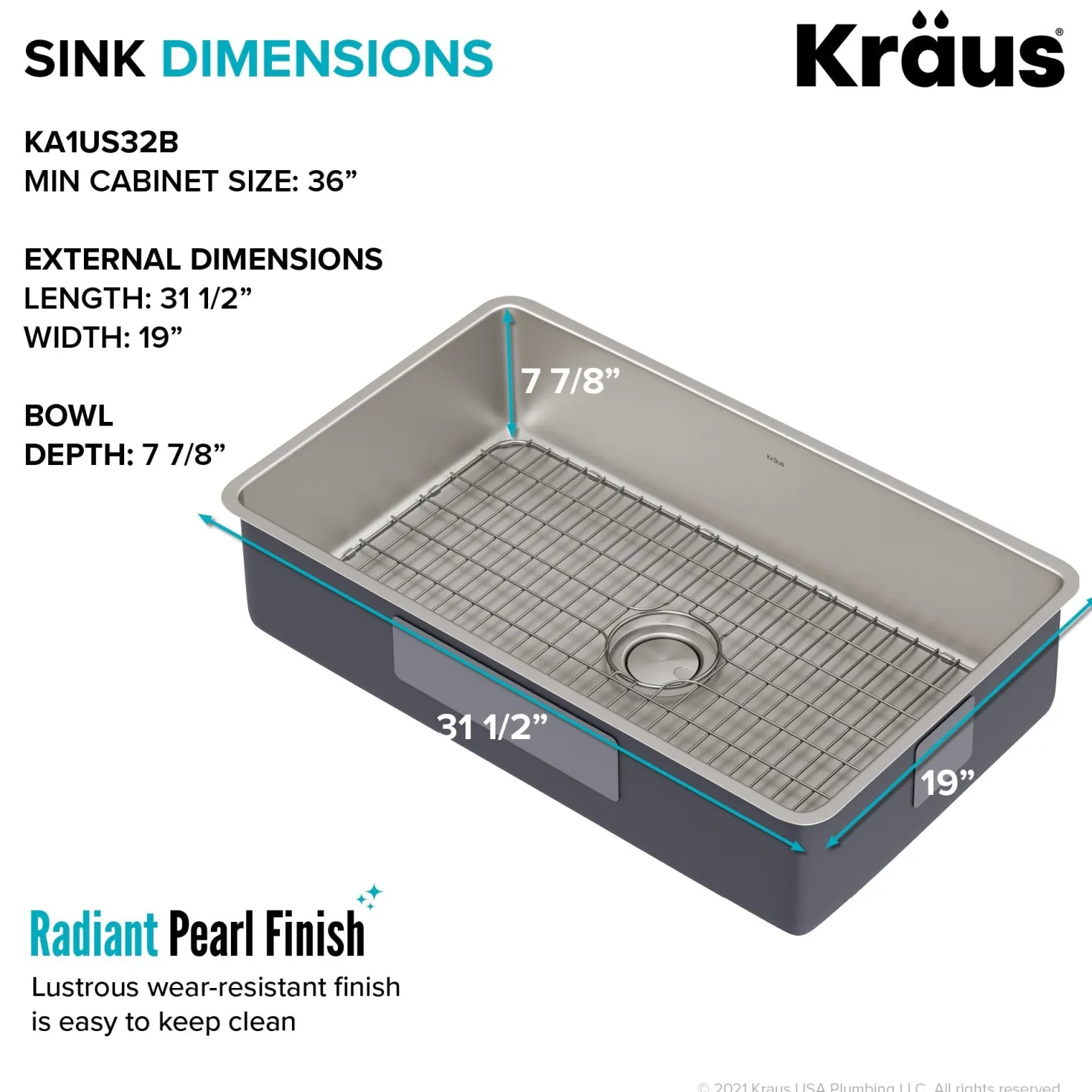 KRAUS Dex 32" Undermount 16 Gauge Stainless Steel Kitchen Sink