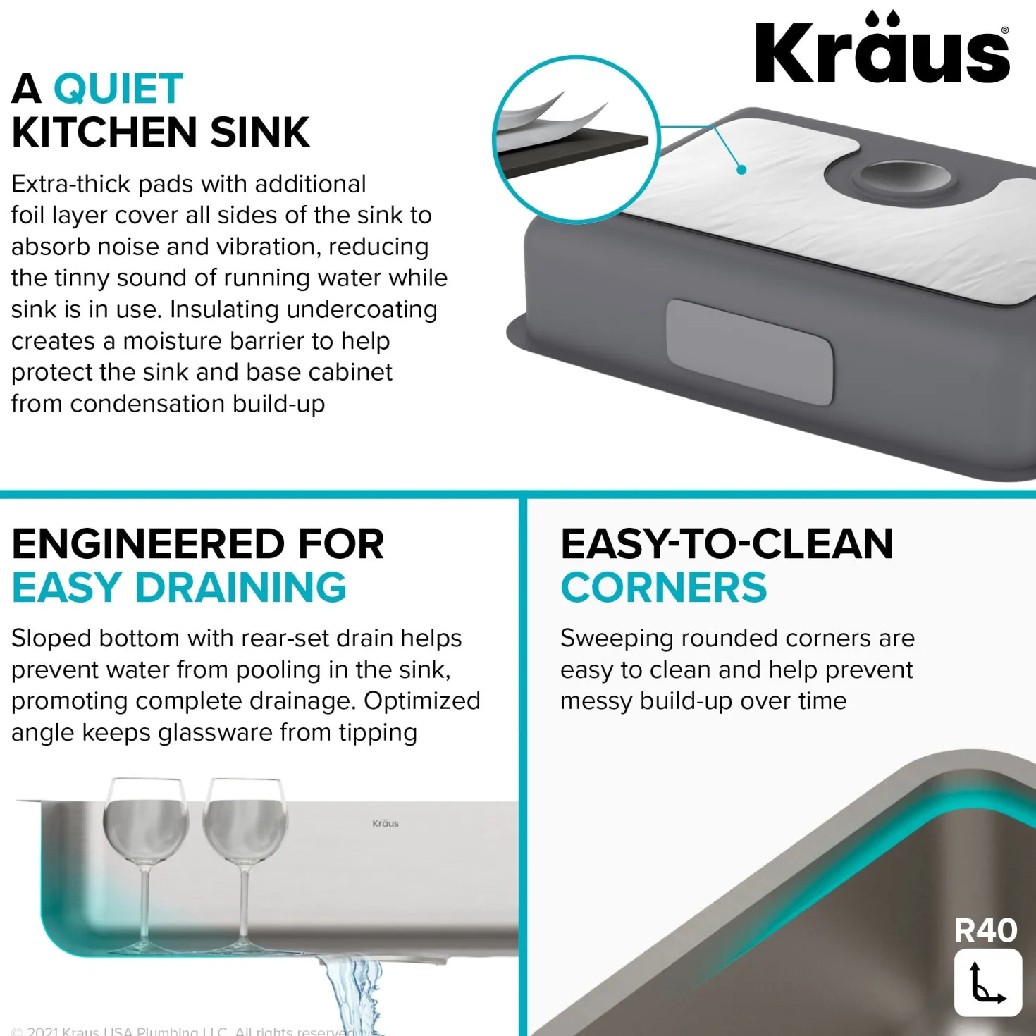 KRAUS Dex 25" Undermount 16 Gauge Stainless Steel ADA Kitchen Sink
