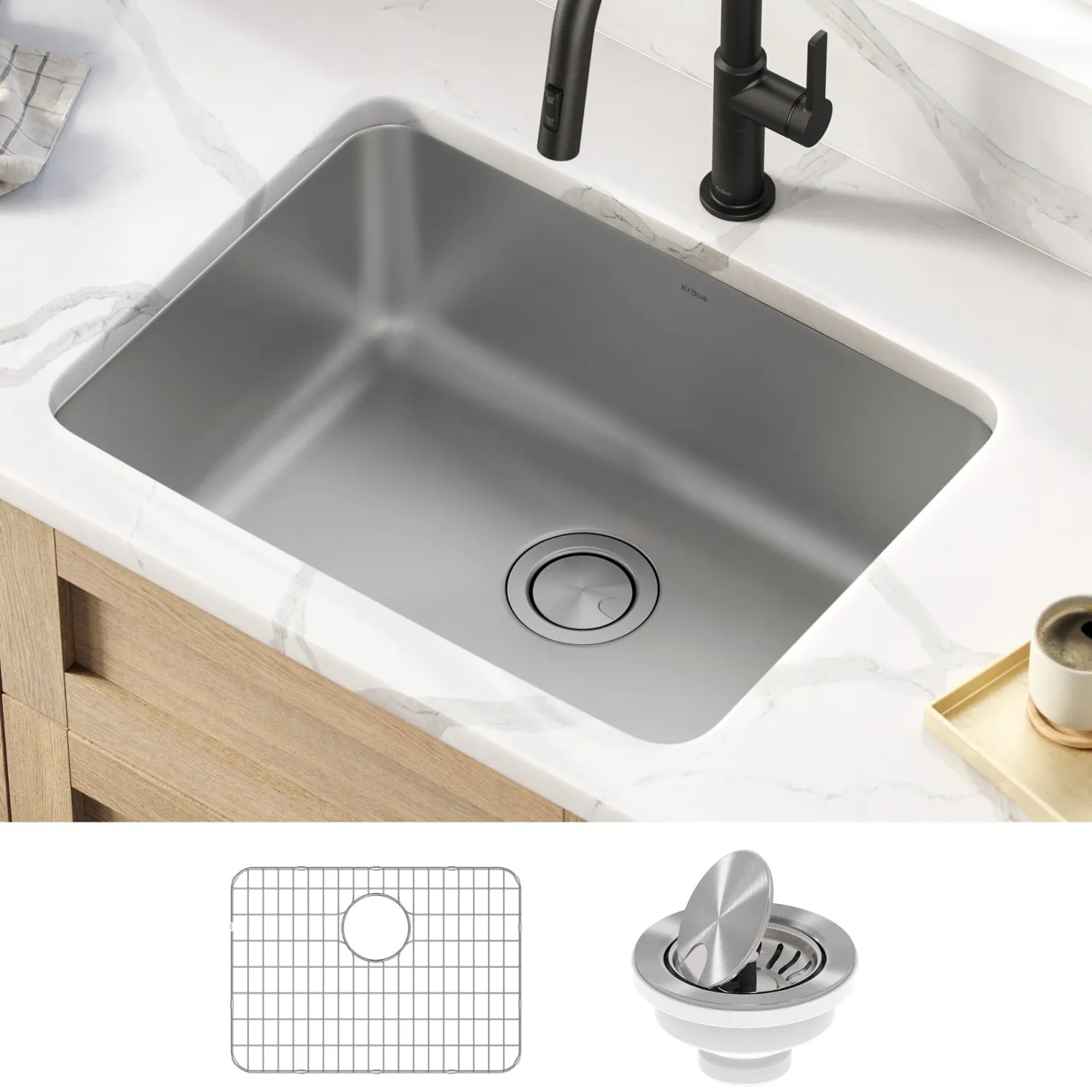 KRAUS Dex 25" Undermount 16 Gauge Stainless Steel Kitchen Sink