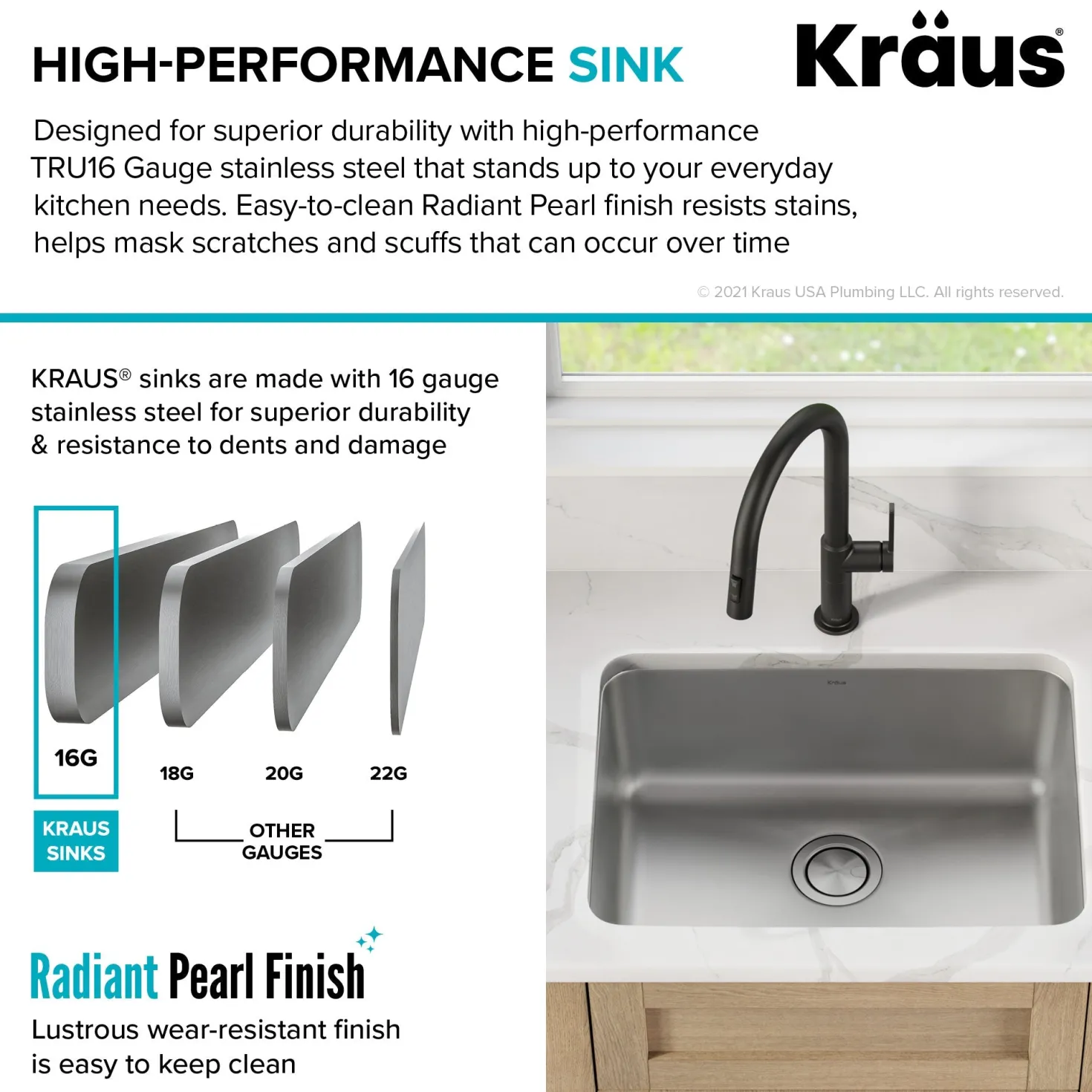 KRAUS Dex 25" Undermount 16 Gauge Stainless Steel Kitchen Sink