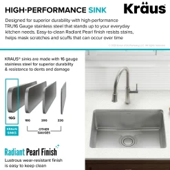 KRAUS Dex 25" Undermount 16 Gauge Stainless Steel Kitchen Sink with VersiDrain
