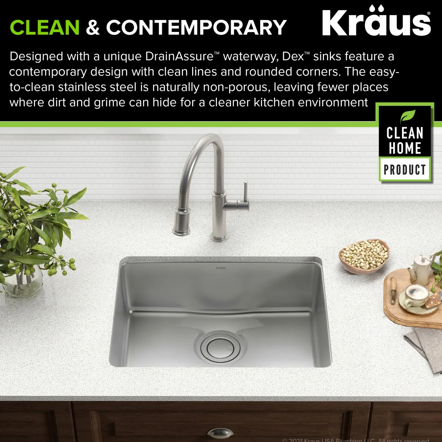 KRAUS Dex 25" Undermount 16 Gauge Stainless Steel Kitchen Sink with VersiDrain