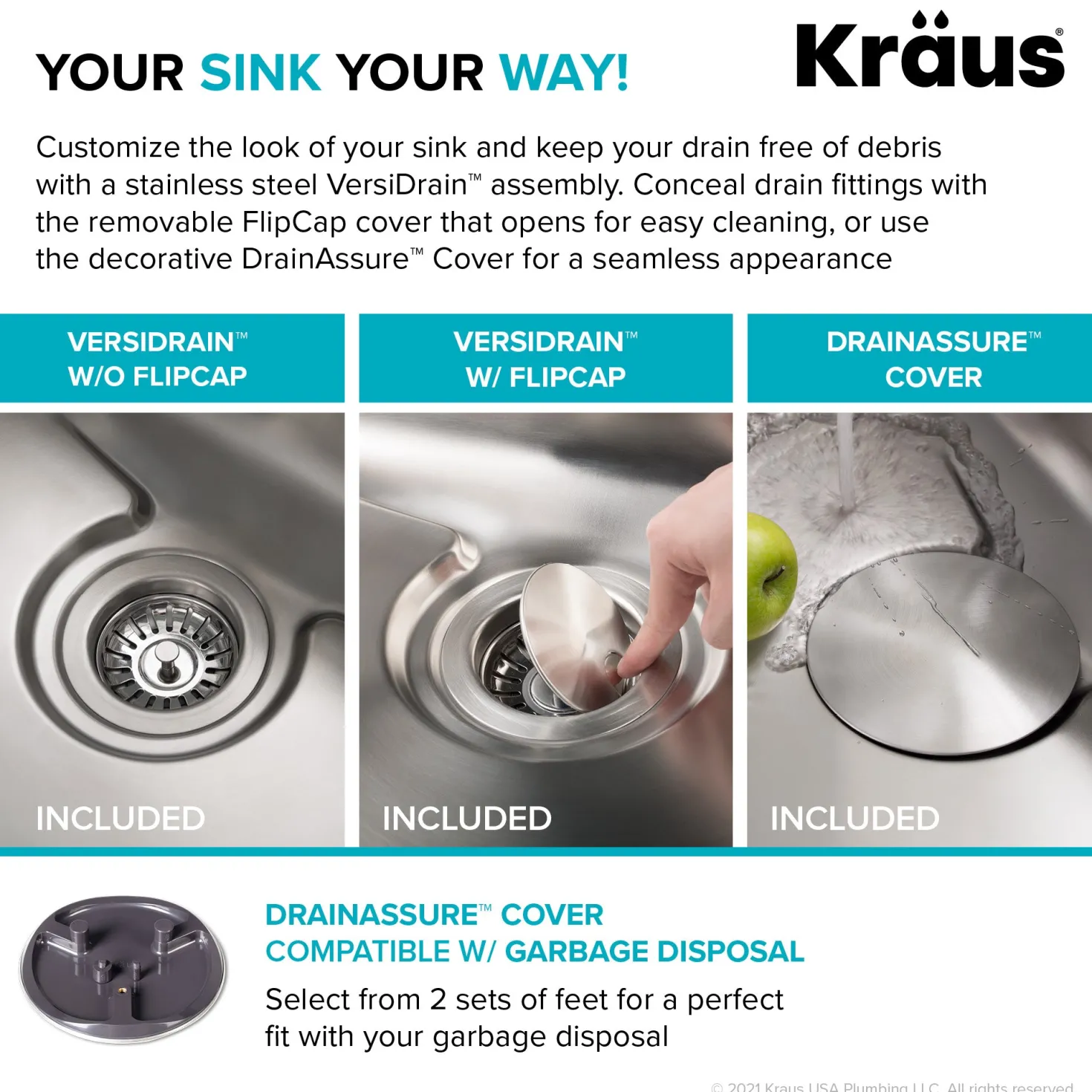 KRAUS Dex 25" Undermount 16 Gauge Stainless Steel Kitchen Sink with VersiDrain