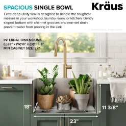 KRAUS 25" Drop-in 16 Gauge Stainless Steel Laundry Utility Sink