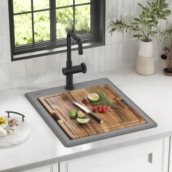 KRAUS 18” Drop-In Granite Composite Workstation Kitchen Bar Sink in Metallic Grey