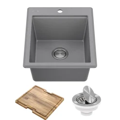 KRAUS 18” Drop-In Granite Composite Workstation Kitchen Bar Sink in Metallic Grey