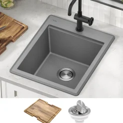 KRAUS 18” Drop-In Granite Composite Workstation Kitchen Bar Sink in Metallic Grey