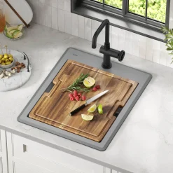 KRAUS 18” Drop-In Granite Composite Workstation Kitchen Bar Sink in Metallic Grey