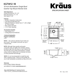 KRAUS 18” Drop-In Granite Composite Workstation Kitchen Bar Sink in Metallic Grey