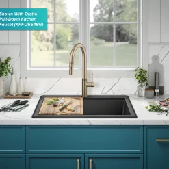 KRAUS 28” Drop-In Granite Composite Workstation Kitchen Sink in Metallic Black