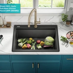 KRAUS 28” Drop-In Granite Composite Workstation Kitchen Sink in Metallic Black