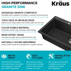 KRAUS 28” Drop-In Granite Composite Workstation Kitchen Sink in Metallic Black