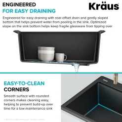 KRAUS 28” Drop-In Granite Composite Workstation Kitchen Sink in Metallic Black