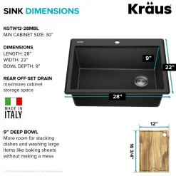 KRAUS 28” Drop-In Granite Composite Workstation Kitchen Sink in Metallic Black