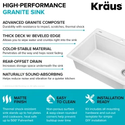 KRAUS 28” Drop-In Granite Composite Workstation Kitchen Sink in White