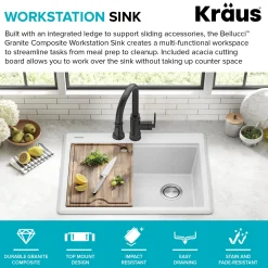 KRAUS 28” Drop-In Granite Composite Workstation Kitchen Sink in White