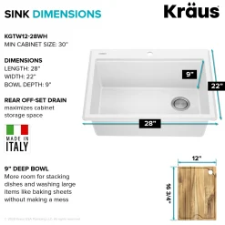 KRAUS 28” Drop-In Granite Composite Workstation Kitchen Sink in White