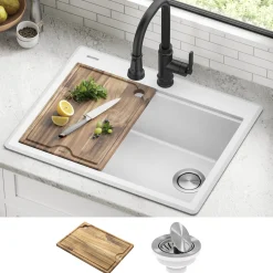 KRAUS 28” Drop-In Granite Composite Workstation Kitchen Sink in White