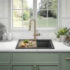 KRAUS 25” Drop-In Granite Composite Workstation Kitchen Sink in Metallic Black
