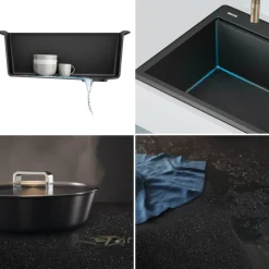 KRAUS 25” Drop-In Granite Composite Workstation Kitchen Sink in Metallic Black