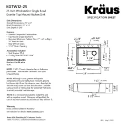 KRAUS 25” Drop-In Granite Composite Workstation Kitchen Sink in Metallic Black