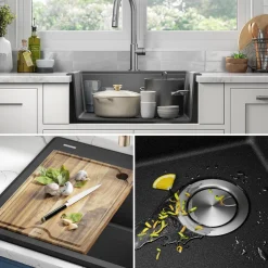 KRAUS 25” Drop-In Granite Composite Workstation Kitchen Sink in Metallic Black