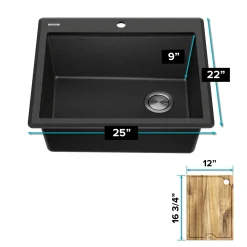 KRAUS 25” Drop-In Granite Composite Workstation Kitchen Sink in Metallic Black