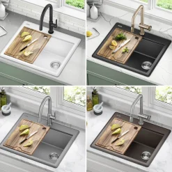 KRAUS 25” Drop-In Granite Composite Workstation Kitchen Sink in Metallic Grey