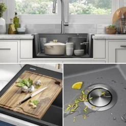 KRAUS 25” Drop-In Granite Composite Workstation Kitchen Sink in Metallic Grey