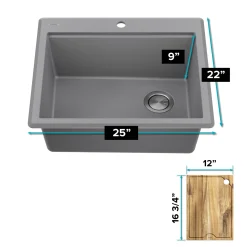 KRAUS 25” Drop-In Granite Composite Workstation Kitchen Sink in Metallic Grey
