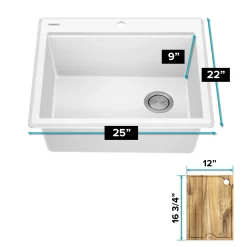 KRAUS 25” Drop-In Granite Composite Workstation Kitchen Sink in White