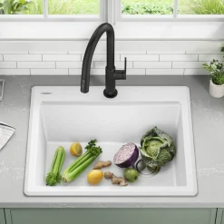 KRAUS 25” Drop-In Granite Composite Workstation Kitchen Sink in White