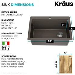 KRAUS 28” Drop-In Granite Composite Workstation Kitchen Sink in Metallic Brown