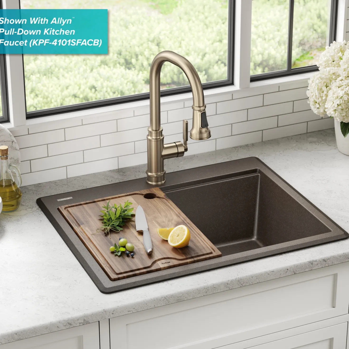 KRAUS 28” Drop-In Granite Composite Workstation Kitchen Sink in Metallic Brown