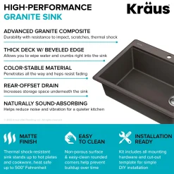 KRAUS 28” Drop-In Granite Composite Workstation Kitchen Sink in Metallic Brown