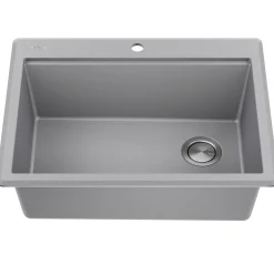 KRAUS 28” Drop-In Granite Composite Workstation Kitchen Sink in Metallic Grey