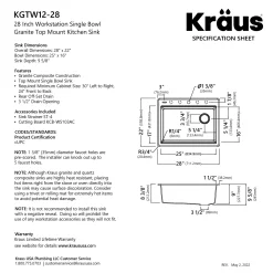 KRAUS 28” Drop-In Granite Composite Workstation Kitchen Sink in Metallic Grey