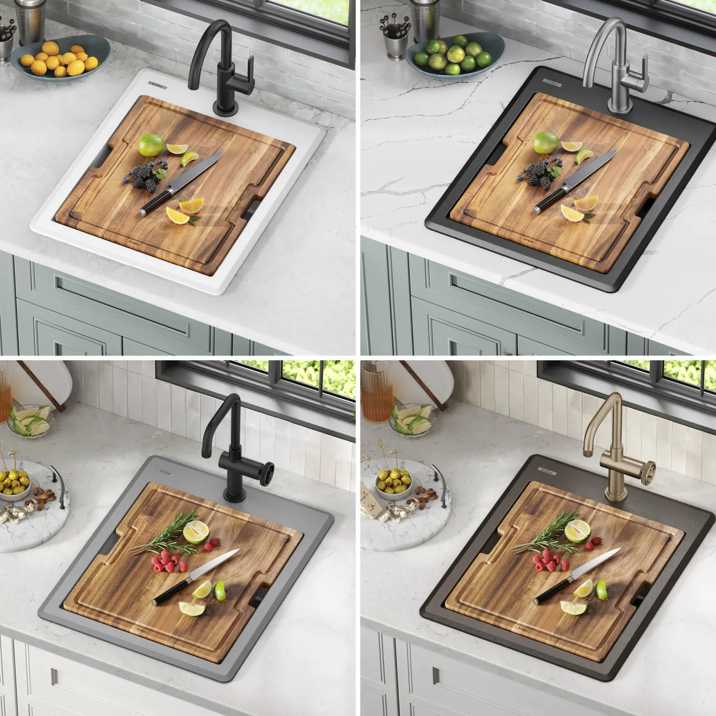 KRAUS 18” Drop-In Granite Composite Workstation Kitchen Bar Sink in Metallic Black