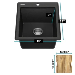 KRAUS 18” Drop-In Granite Composite Workstation Kitchen Bar Sink in Metallic Black