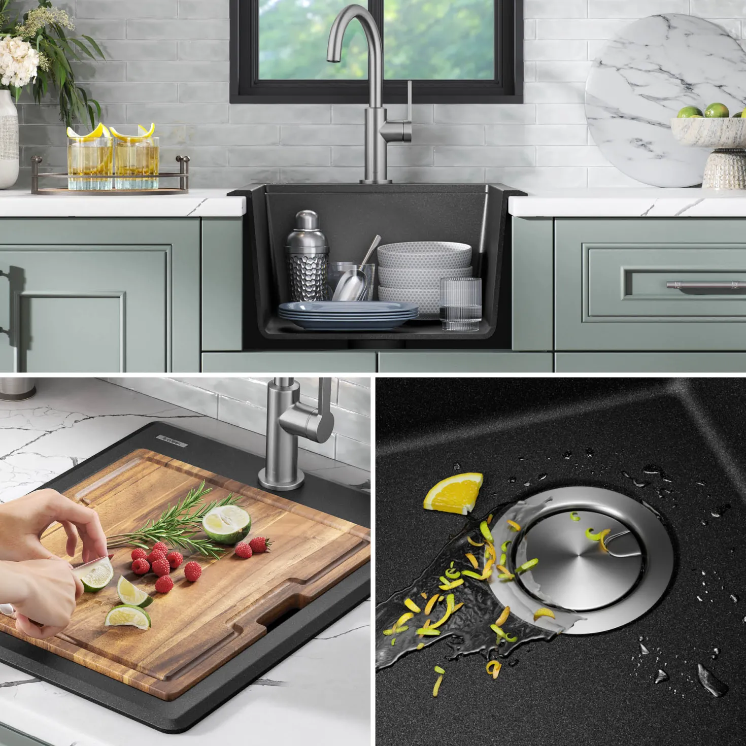 KRAUS 18” Drop-In Granite Composite Workstation Kitchen Bar Sink in Metallic Black